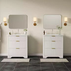 Modern Fluted Bathroom Vanity Set with Integrated Ceramic Basin Freestanding Bathroom Storage Vanity Cabinet with 3 Drawers for Contemporary Bathroom