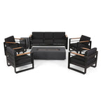 Giovanna Outdoor Aluminum 7 Seater Chat Set with Fire Pit by Christopher Knight Home