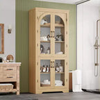 70 Tall Kitchen Pantry Cabinet, Modern Display Cabinet with 4 Arched Glass Doors and Adjustable Shelves, for Kitchen, Living Room, Dining, Bathroom