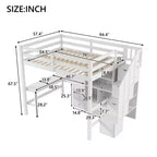Clihome Full Size Loft Bed with L-Shaped Desk and Drawers, Cabinet and Storage Staircase