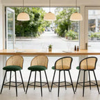 Bekrvio 26 Mid-Century Modern Swivel Bar Stools Set of 2/3/4, Boucle Upholstered Bar Chairs with Rattan Back & Metal Legs for Kitchen Counter