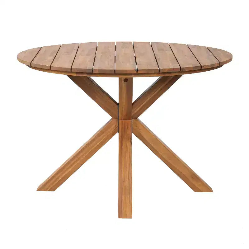 ModernLuxe 5pcs Outdoor Acacia Wood Round Dining Table Set, 47 Patio Table with 4 Cushioned Barrel Chairs for Garden/Patio/Backyard