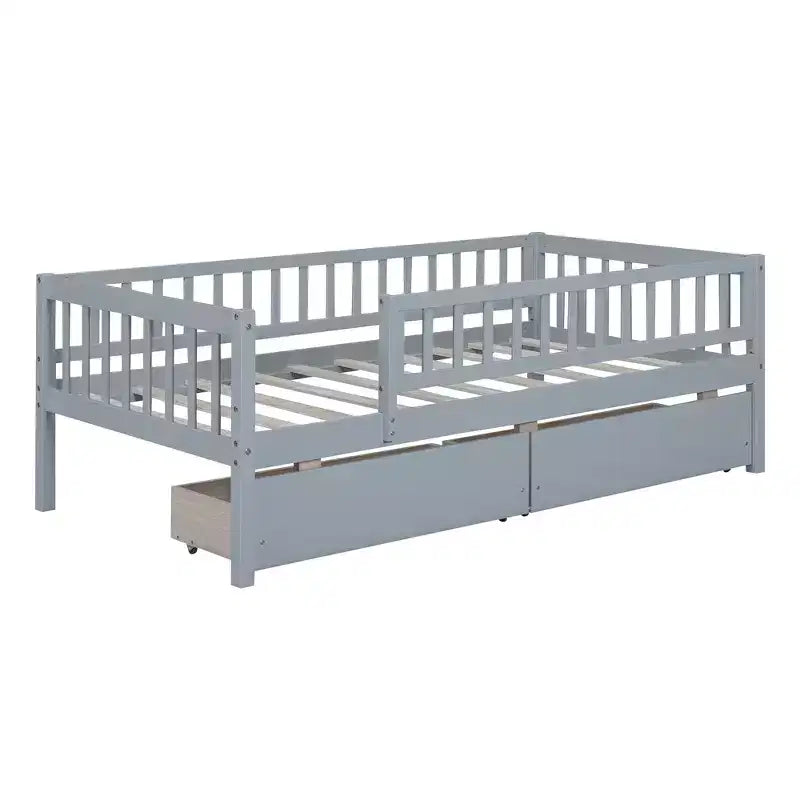 Twin Size Low Daybed with Storage Drawers, Wood Twin Platform Bed Frame with Rails for Boys and Girls Bedroom