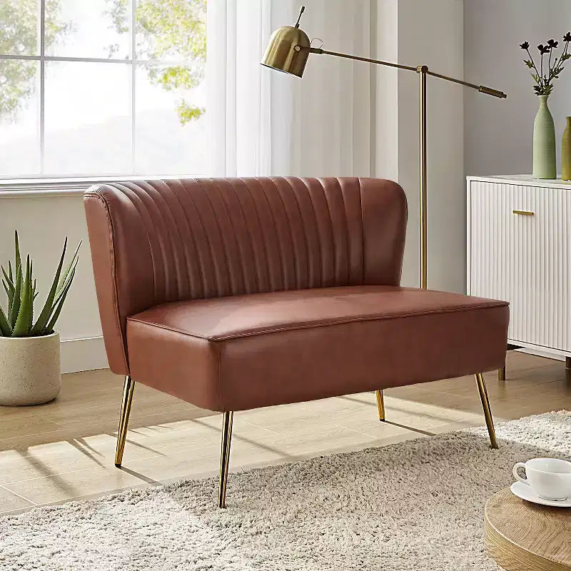 47 Contemporary Wingback Loveseat, Armless 2-Seater Sofa with Metal Legs for Living Room or Bedroom
