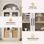 GustoWave 71.4 Tall Arched Bookcase with 4 Doors and 2 Drawers, 15.8 Depth Display Cabinet Storage Shelves ,Wooden Bookshelf
