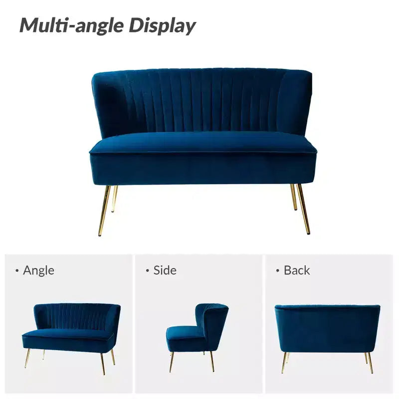 Causeuse en velours Nicolas | Canapé 2 places contemporain pour salon et chambre à coucher avec dossier capitonné | Karat Home