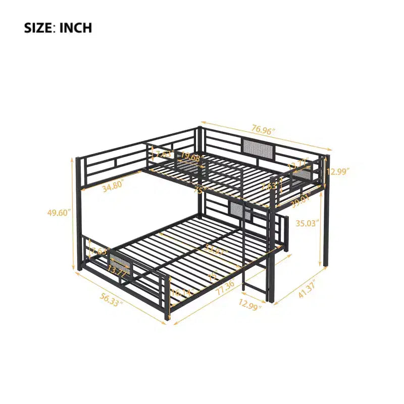 Twin over Full L-shaped Metal Bunk Bed with Ladder and Guardrail -ModernLuxe
