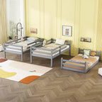 Rubberwood Detachable Triple Twin Bunk Bed with 2 Built-in Ladders and Guardrails