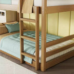 Rubberwood Detachable Triple Twin Bunk Bed with 2 Built-in Ladders and Guardrails