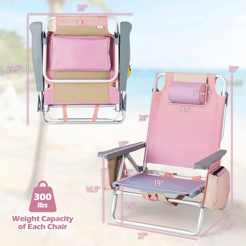 Costway 4-Pack Folding Backpack Beach Chair 5-Position Outdoor - See Details