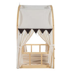 Solid Wood Playhouse Platform Bed Floor Montessori Bed Frame with Arched Roof and Trundle for Girls and Boys