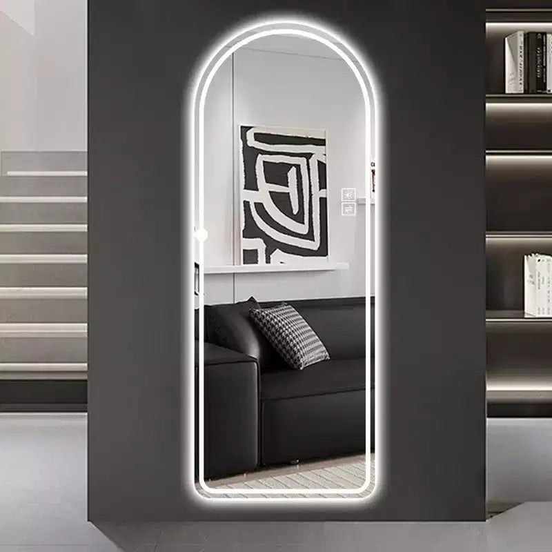Modern Arched LED Full-Length Vanity Mirror, Dimmable Lights, Standing or Wall-Mounted Mirror for Bedroom, Makeup, Dressing Room-Panipeachy