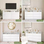 6-Drawer Double Dresser with LED Lights, Wide Storage Chest with Open Shelving,White