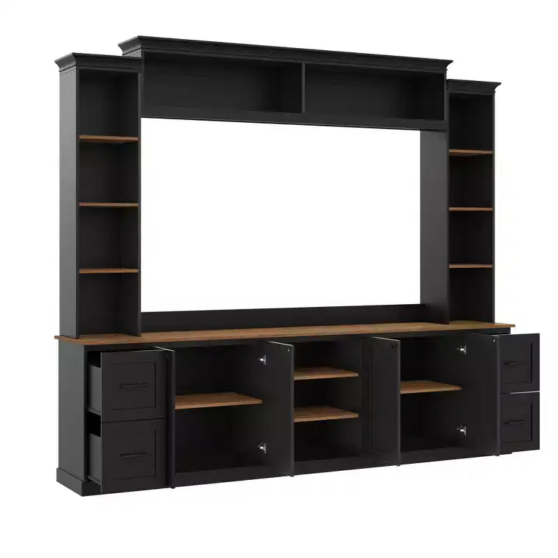 ModernLuxe 4-in-1 Farmhouse Entertainment Center Wall Unit, Fits TVs Up to 70, TV Stand Media Console w/ Adjustable Shelves & Drawers
