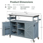 Outdoor Kitchen Island, Rolling Bar Cart & Storage Cabinet,Solid Wood Grill Table with Stainless Steel Top,Spice Rack,Towel Rack