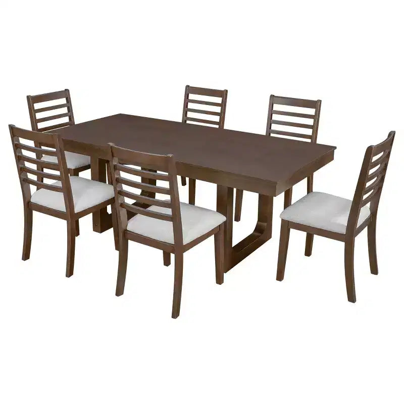 Merax 7-Piece Extendable Dining Table Set with 6 Upholstered Seat Chairs