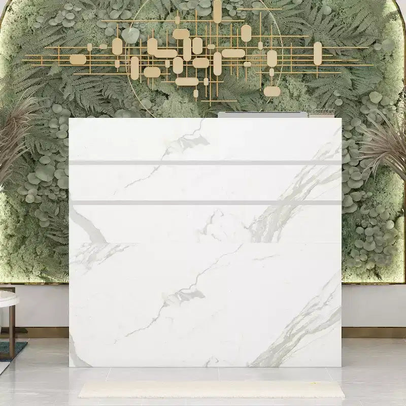 Famapy L-shaped Reception Desk Multifunctional Welcome Desk Workstation