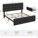 Storage Bed Frame with 4 Drawers & Adjustable Headboard - Upholstered Platform Bed