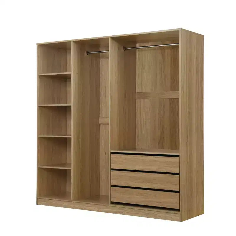 Armoire de rangement Whisen sans portes en bois avec étagères et 3 tiroirs - Naturel