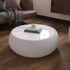 Okak Modern Round Drum Shape Coffee Table with Marble Top & Leather Side,Fashionable Center Table for Living Room,Bedroom