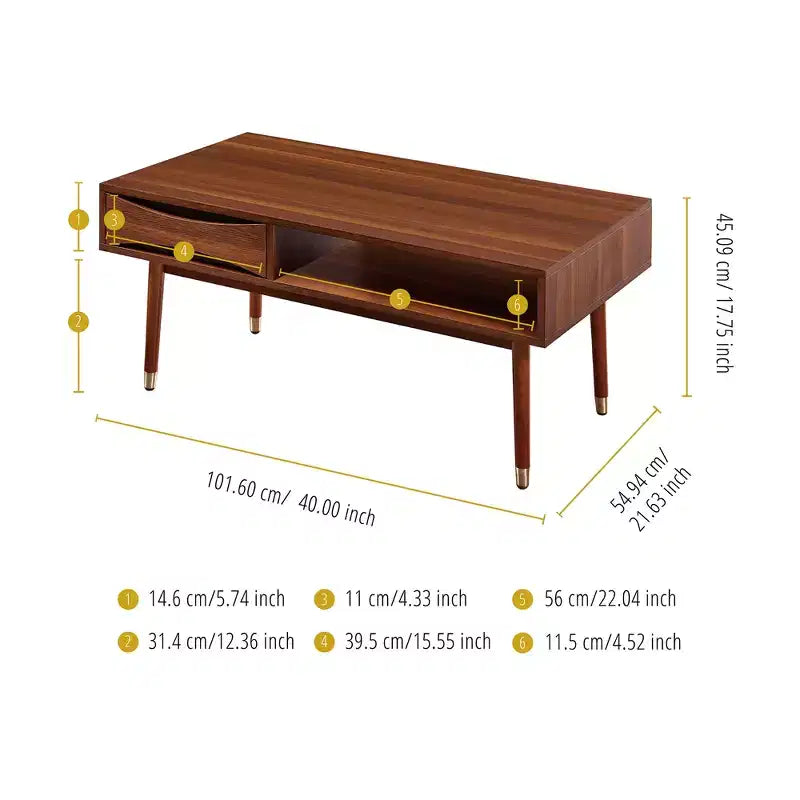 Mid-Century Modern Coffee Table with Drawer & Shelf