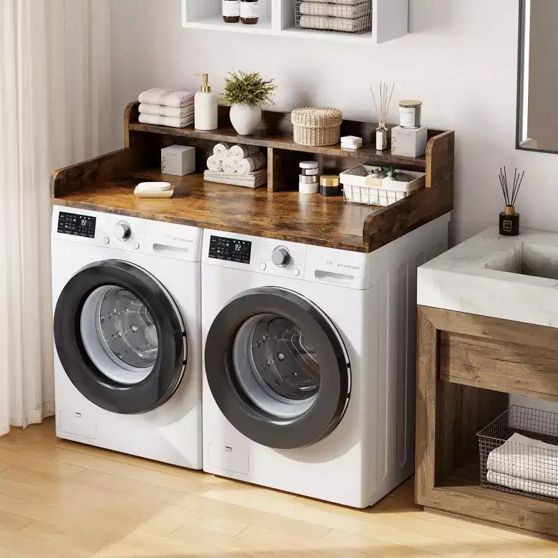 2-Tier Washer and Dryer Countertop with Shelf or Drawers, Laundry Countertop Cover with Non-Slip Pad, 54X27.5 Laundry Topper for Folding Clothes