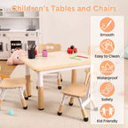 Children's table and 4 chairs, height-adjustable, doodle tabletop, multifunctional children's table and chair set for reading, drawing, dining