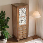 GDFStudio Brielle Rustic Tall Storage Cabinet with Floral Cutout Door and Drawers
