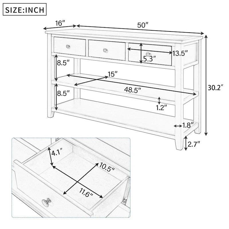 Retro Design Console Table with Two Open Shelves