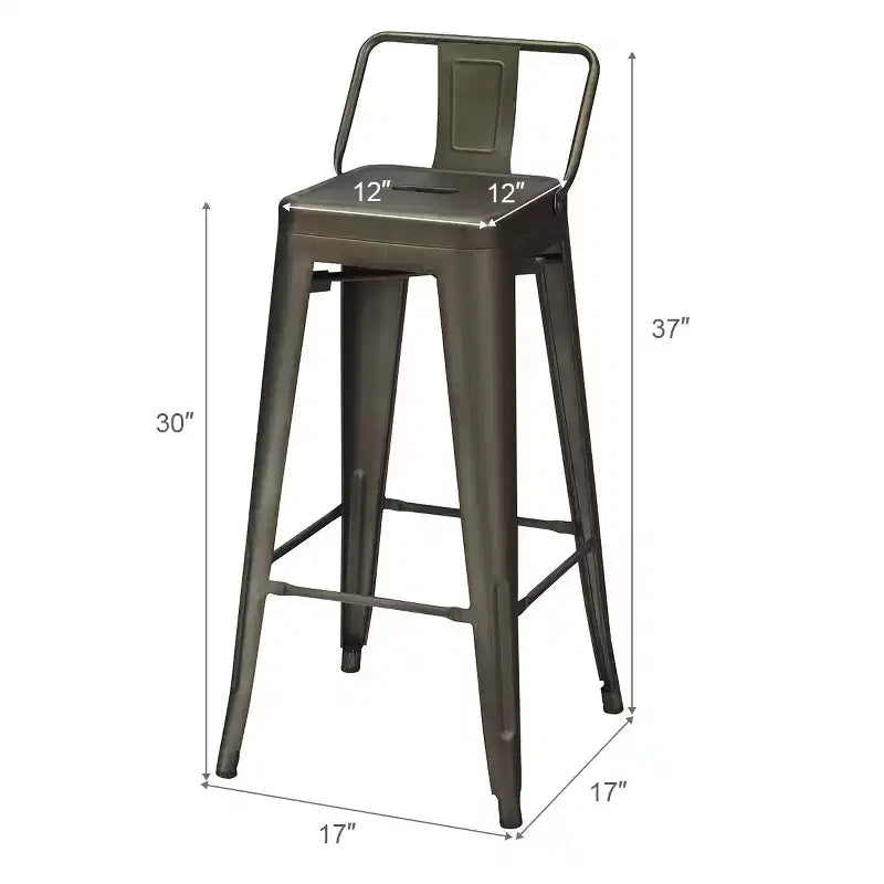 Costway Set of 4 Metal Bar Stools 30'' Bar Height Barstools Industrial W/ Low Back Steel