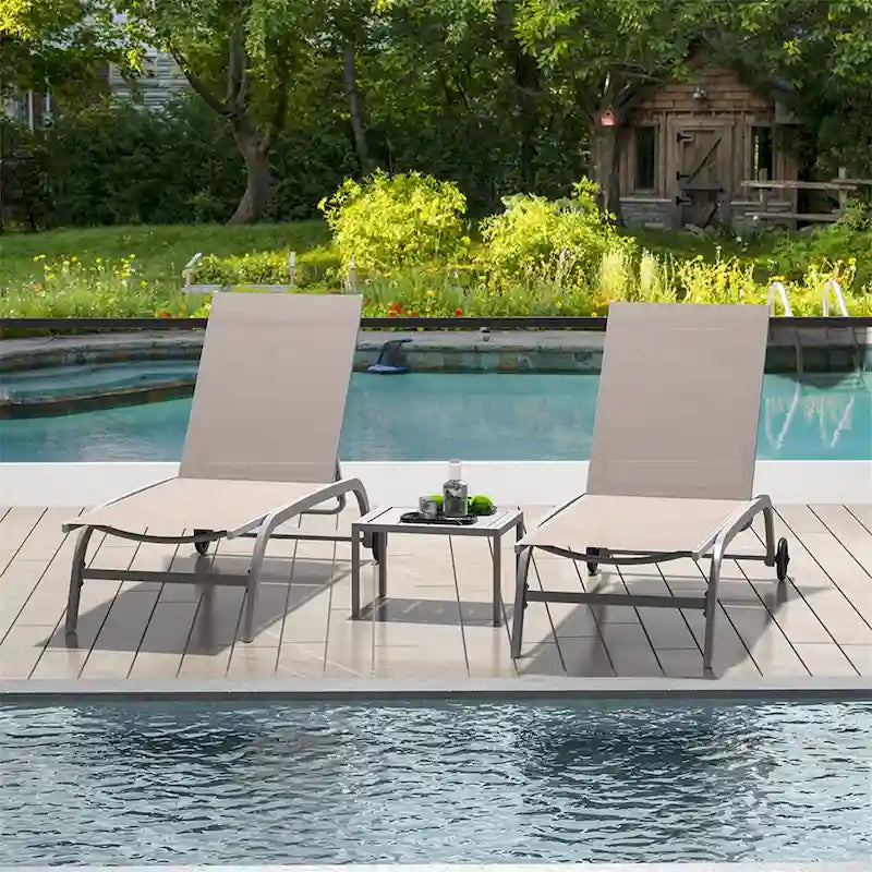 Two Outdoor Lounge Chairs with 1 Table