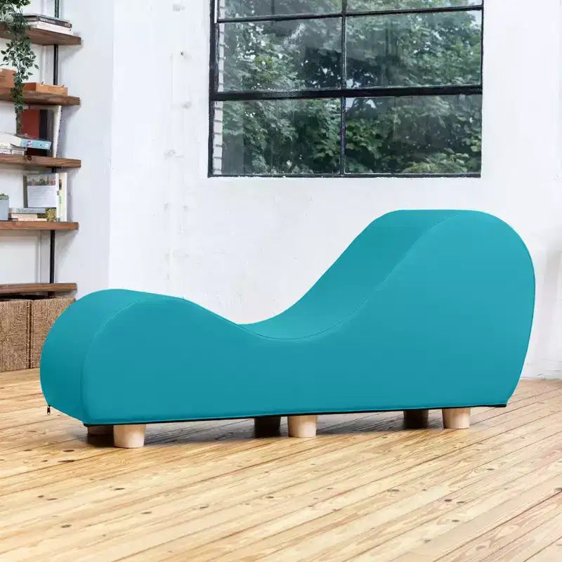 Avana Chaise Lounge Chair for Stretching and Relaxation, Hevea Wood Feet, Faux Leather - Submarine Grey