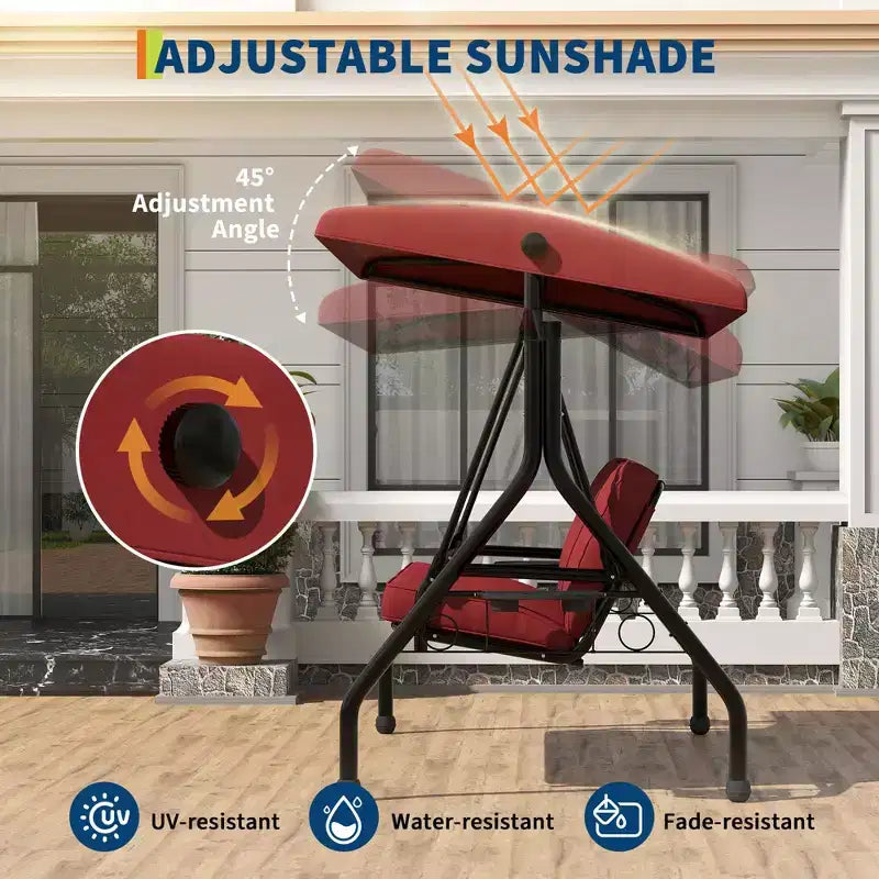 3 Seat Outdoor Porch Swing, 2-in-1 Patio Swing Chair, Thickened Removable Cushions, Adjustable Canopy, Weather Resistant Steel Frame
