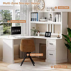 Zevemomo 60 L Shaped Desk with Hutch and Drawers, Corner Computer Desk with Open Storage Shelves,for Home Office or Bedroom, Modern white