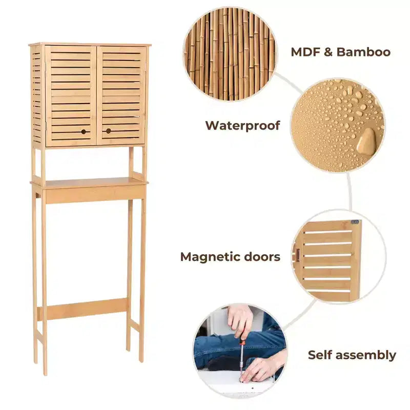Evideco French Home Goods Over The Toilet Storage Cabinet with Double Vented Doors and Open Shelf, Natural - Trinidad Collection