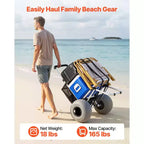 VEVOR Beach Dolly with Big Wheels for Sand, 20 x 15 Cargo Deck, Folding Sand Cart with 12 Balloon Wheels, 165 lbs Loading Capacity, Silver+Black