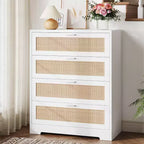 Zstar Modern Tall Rattan 4 Drawer Dresser or Living Room, Hallway, Entryway, Bedroom