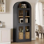 GustoWave 71.4 Tall Arched Bookcase with 4 Doors and 2 Drawers, 15.8 Depth Display Cabinet Storage Shelves ,Wooden Bookshelf