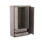 Whisen Wood 3-Door Wardrobe Armoire with Hanging Rod, 2-Drawers, and Storage Shelves