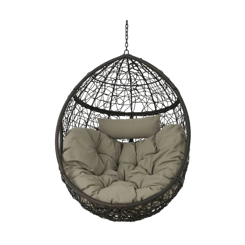 Waterproof Outdoor Wicker Hanging Basket Chair with Cushions, Hammock Seat - 300 lbs Capacity