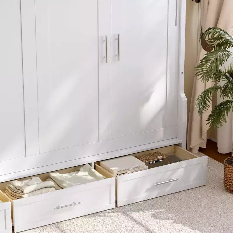 GDFStudio Rina Modern Murphy Platform Bed with Shelf, Side Cabinets and Drawers