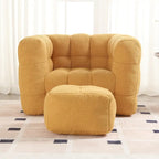 HOMEFUN Fauteuil d'appoint moderne capitonné en tissu bouclé avec ottoman