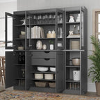 100% Solid Wood Kitchen China Pantry Buffet with Glass or Solid Wood Doors and 2-Drawer Kit 65 x 71.5