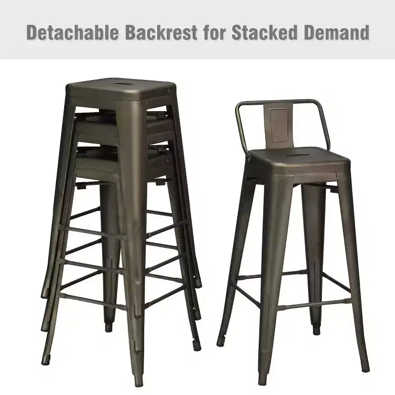 Costway Set of 4 Metal Bar Stools 30'' Bar Height Barstools Industrial W/ Low Back Steel