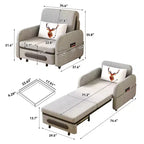 Gaoyangjiaju 3-in-1 Convertible Sleeper Chair with Storage Drawer - Pull-out Sofa Bed with Side Pocket & Pillow - Grey