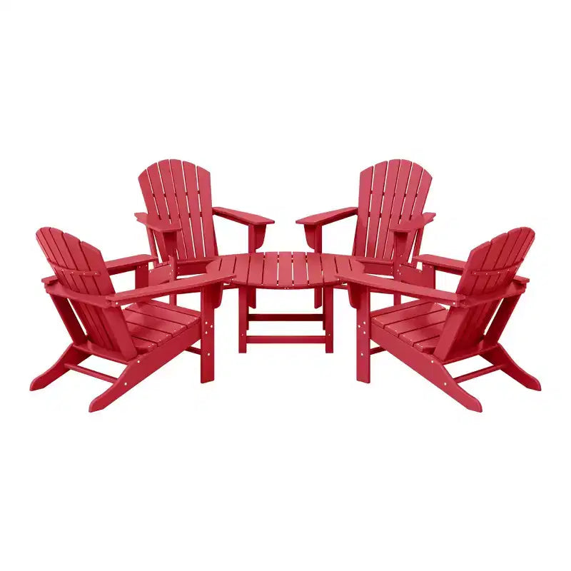 WestinTrends Dylan 5-Piece Outdoor Patio HDPE Adirondack Chair With Round Coffee Table Conversation Set