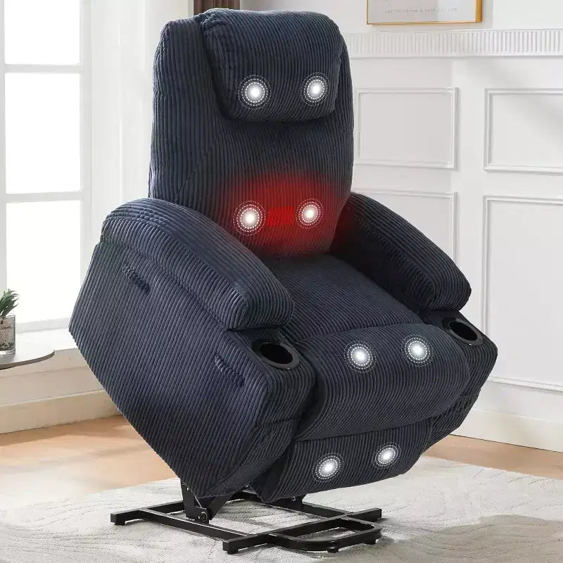 Power Lift Recliner Chair with Massage & Heat, 2 Cup Holders & Stand Assist