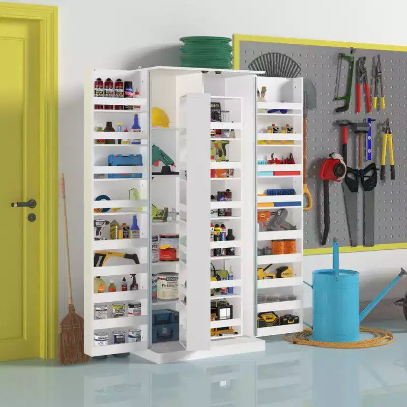 Famapy Garage Storage Cabinet with Rotating Shelves & Door Compartments,Multi-Layer Organizer,Sturdy Construction,for Tools & Garden Supplies