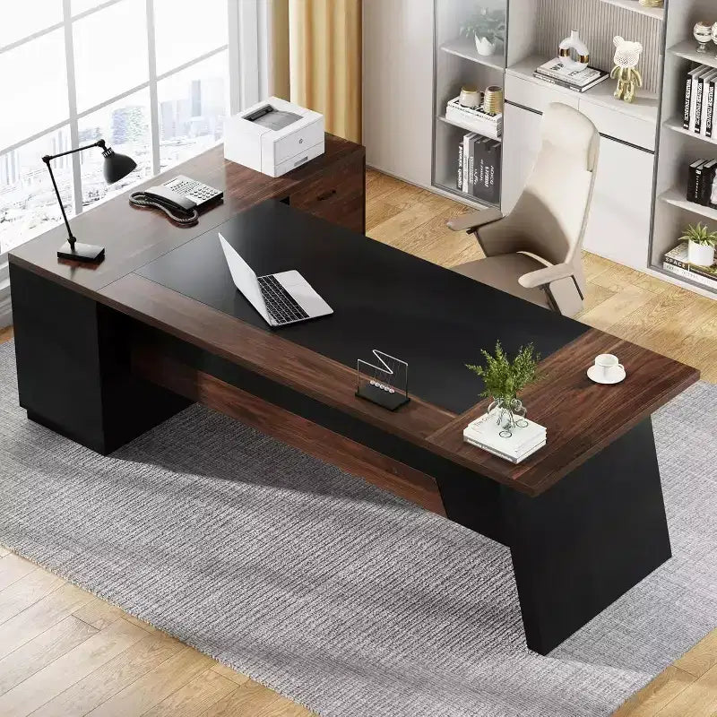 Bureau de direction en L Lantine Modern 78 avec tiroirs et classeur latéral