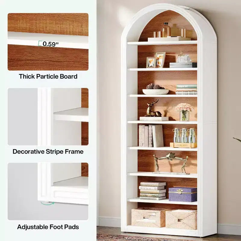 Lantine 78.74 Bookshelf, Wooden Arched Bookcase Display Shelving Unit